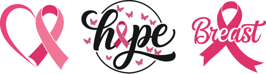 Set of breast cancer symbol, vector illustration.