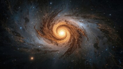 A stunning spiral galaxy vibrant with swirling stars and cosmic dust set against a dark universe