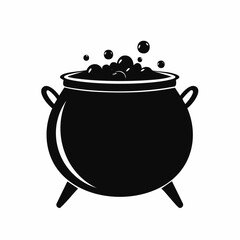 A black cauldron boiling a potion with bubbles. The image captures a symbol of magic and mystery.