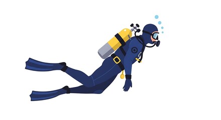 Diver Swimming Underwater with Full Gear Illustration