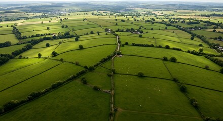 Green fields aerial view