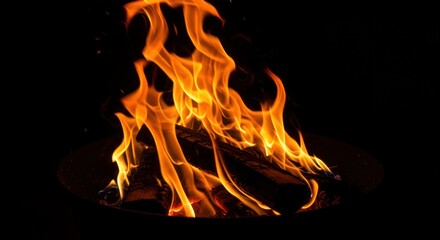 Fototapeta premium A closeup shot of a roaring campfire against a black background