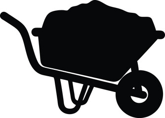 Wheelbarrow silhouette vector, Garden cart icon vector