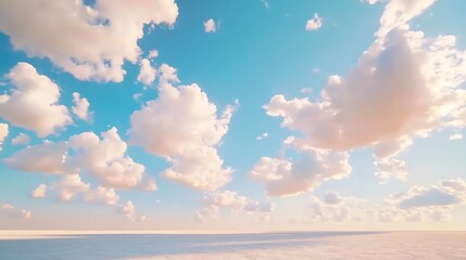 Dreamy Sky A Peaceful Vista with Fluffy Clouds and Expansive Horizon