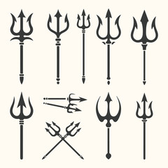 Vector art of collection of various trident weapon icons