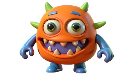 a cheerful orange monster with big eyes and sharp teeth