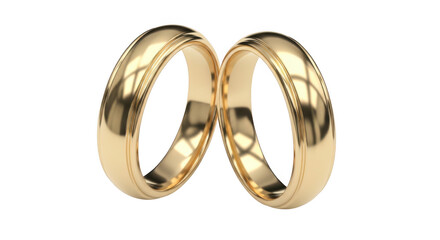 Two elegant gold wedding bands reflecting light against a black background