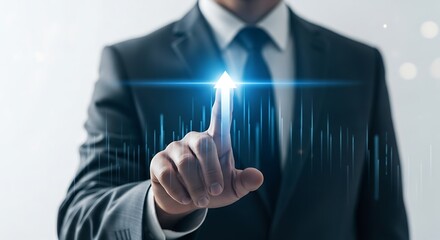 Business man touching digital interface with glowing light innovation technology