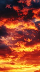 Fiery Sky Dramatic Clouds, Red and Orange, Vibrant Sunset, Nature's Palette, Atmospheric