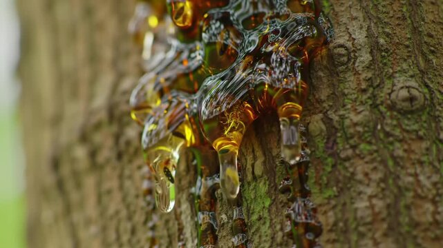 Tree resin dripping down trunk