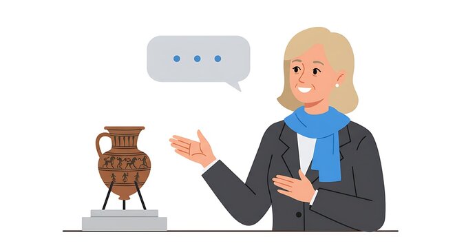 Woman Explaining Antique Vase in Museum or Educational Setting - Powered by Adobe
