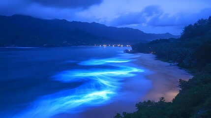 Bioluminescent Waves at Night Glowing Shores of Natural Wonder