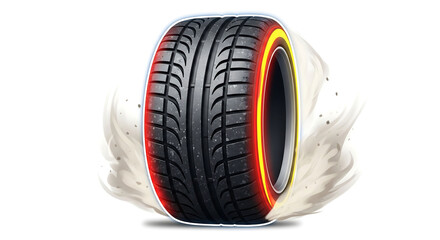 Close-up of a high-performance car tire with a dynamic yellow and red outline, symbolizing speed and power