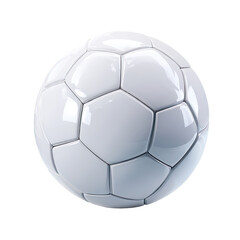 A glossy, white soccer ball, perfectly round, with visible hexagonal panels