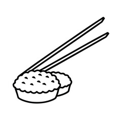 cartoon sushi and chopsticks graphic on white background 