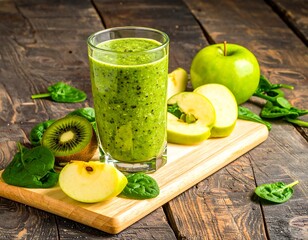 Green smoothie ingredients on a wooden board (1)