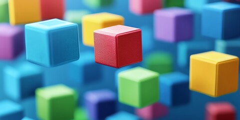 Obraz premium Colorful Plastic Cubes on Blue Background in Abstract Composition