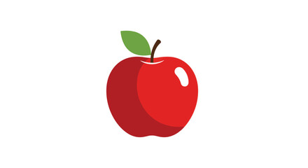 A vibrant red apple illustration with simple shading, a single green leaf, and a short brown stem.