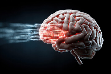 A glowing human brain with binary codes inside
