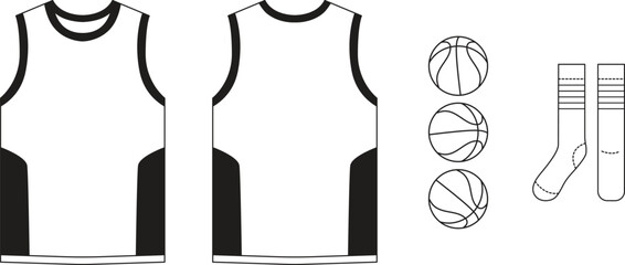 T-shirt flat basketball template jersey mockup outline isolated sport background clothing tee flat sketch