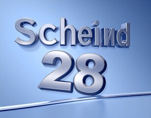 Silver text "Scheind 28" on light blue background