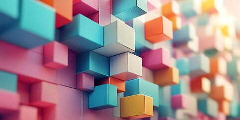 Obraz premium Colorful Geometric Cubes Abstract Art in Bright Pastel Tones