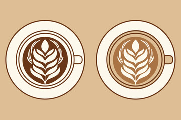 Top View of Latte Art Coffee Cups cappuccino