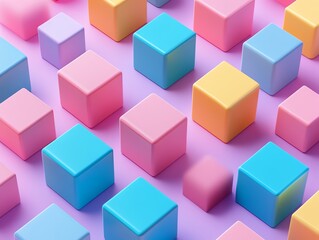 Obraz premium Colorful Cubes on Pink Background Bright Geometric Shapes for Creative and Modern Design