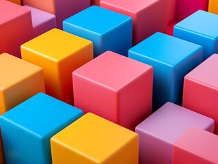 Fototapeta premium Colorful Cubes in Bright Pink Blue Yellow and Purple in Geometric Arrangement