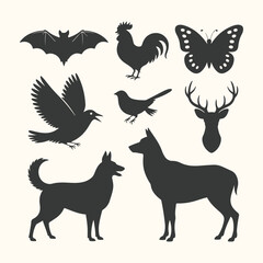 Vector art of collection of black animal and insect silhouettes