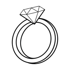 diamond ring outline vector on white background