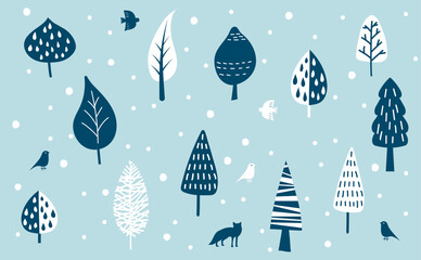 Nordic-style winter forest pattern illustration