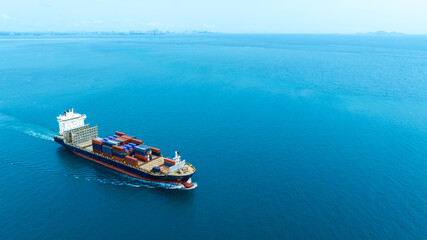 Aerial view of the freight shipping transport system cargo ship container. international transportation Export-import business, logistics, transportation industry concepts  © Media 
