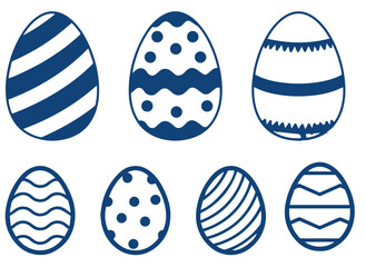 Large set of Easter egg silhouettes, coloring, lines. Set of Easter eggs with ornament. Black linear Easter icon isolated on white background