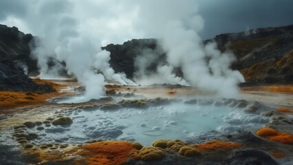 Geothermal landscape with steam vents