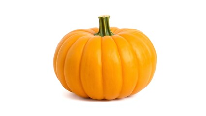 Obraz premium A single bright orange pumpkin with a green stem on a white background