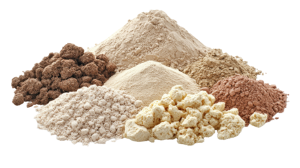 Assorted Natural Powders and Flours Piled in Different Shapes and Textures for Culinary and Baking Uses