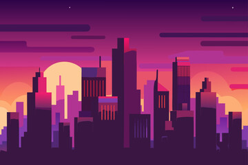 Fototapeta premium Cityscape silhouette against sunset sky
