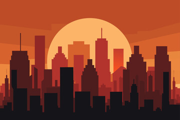 Fototapeta premium Cityscape silhouette against sunset glow
