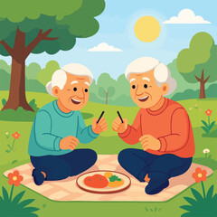 Older Couple Enjoying a Picnic in the Park for International Day of Older Persons