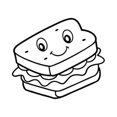funny sandwich outline drawing on white background