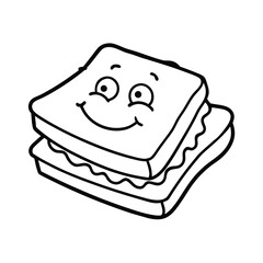 funny sandwich outline drawing on white background