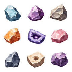 Colorful Variety of Natural Rock Samples Displayed in a Grid Pattern