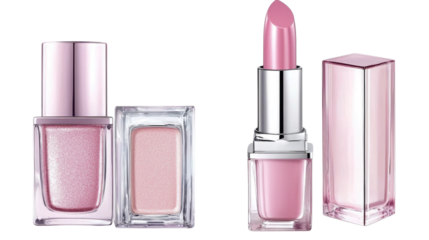 Elegant Pink Nail Polish and Lipstick Duo in Stylish Glass Packaging for Fashion and Beauty Purposes
