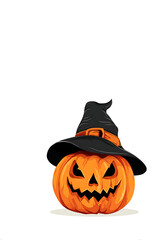 Halloween-themed pumpkin with a witch hat, set against a plain background for festive decor