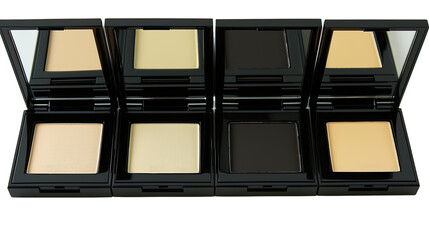 Fototapeta premium Elegant Makeup Foundation Powders in Stylish Black Cases for Flawless Complexion and Beauty Enhancement