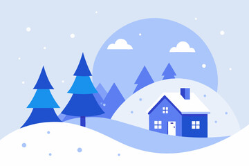 Winter landscape with house and snow scene