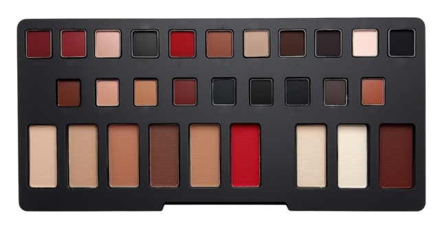 Versatile Makeup Palette with Rich Shades of Red, Brown, Beige, and Neutral Tones for Creating Stunning Looks