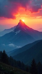 Serene sunrise over a mist-shrouded mountain peak, radiating spiritual energy and tranquility Perfect for meditation, yoga, or spiritual retreat websites , ethereal, harmony, serenity