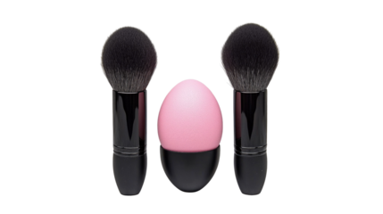 Makeup Brushes and Beauty Sponge Against a White Background for Skincare and Cosmetics Applications